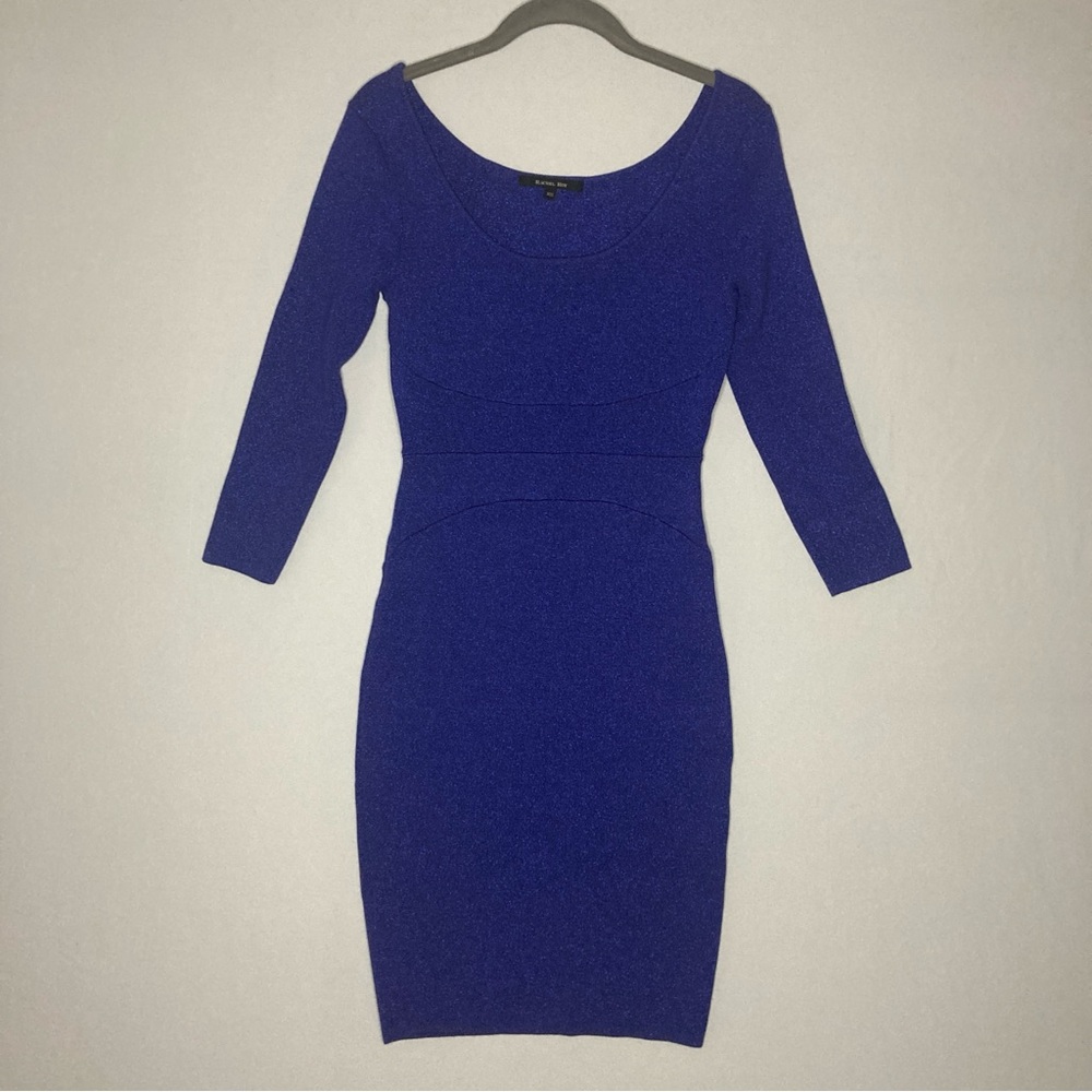 Rachel Roy Royal Blue 3/4 Sleeve Dress Extra Small XS Bodycon Metallic Shine EUC